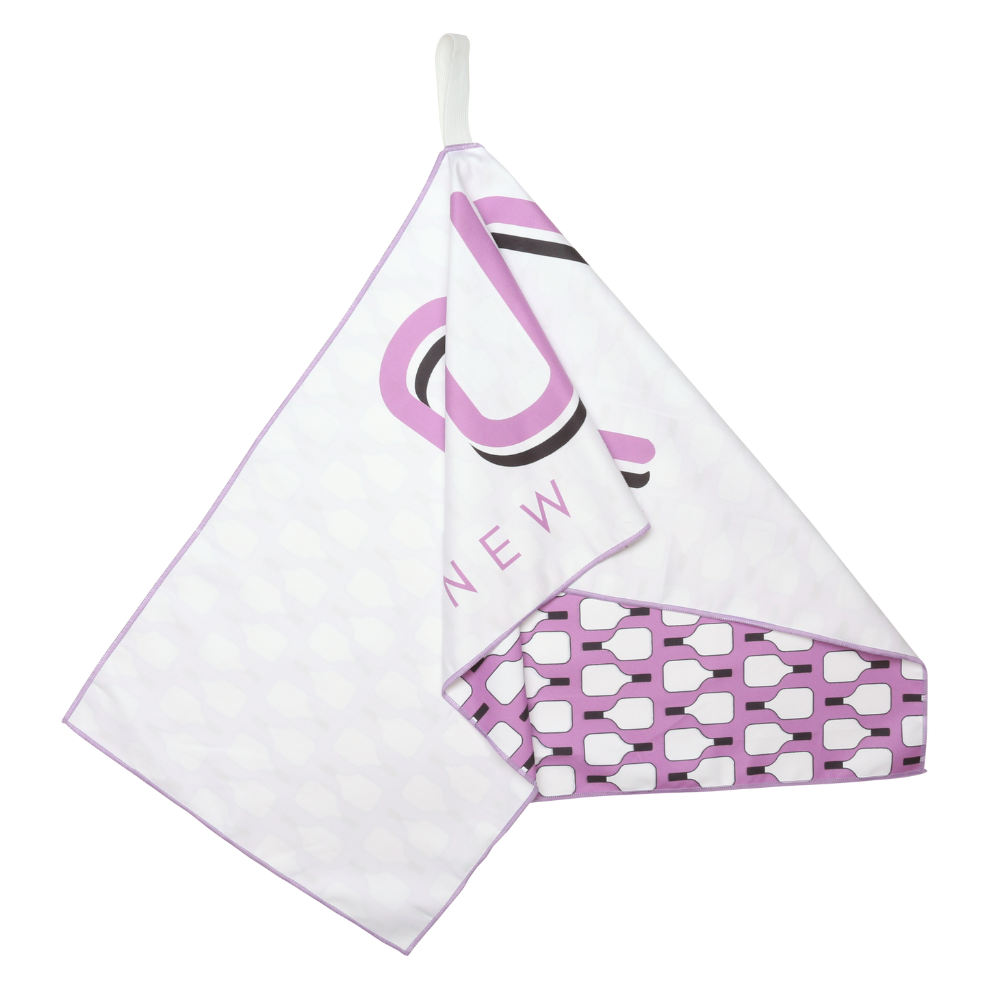 Signature Pickleball Paddle Pattern Towel in Lavender hanging