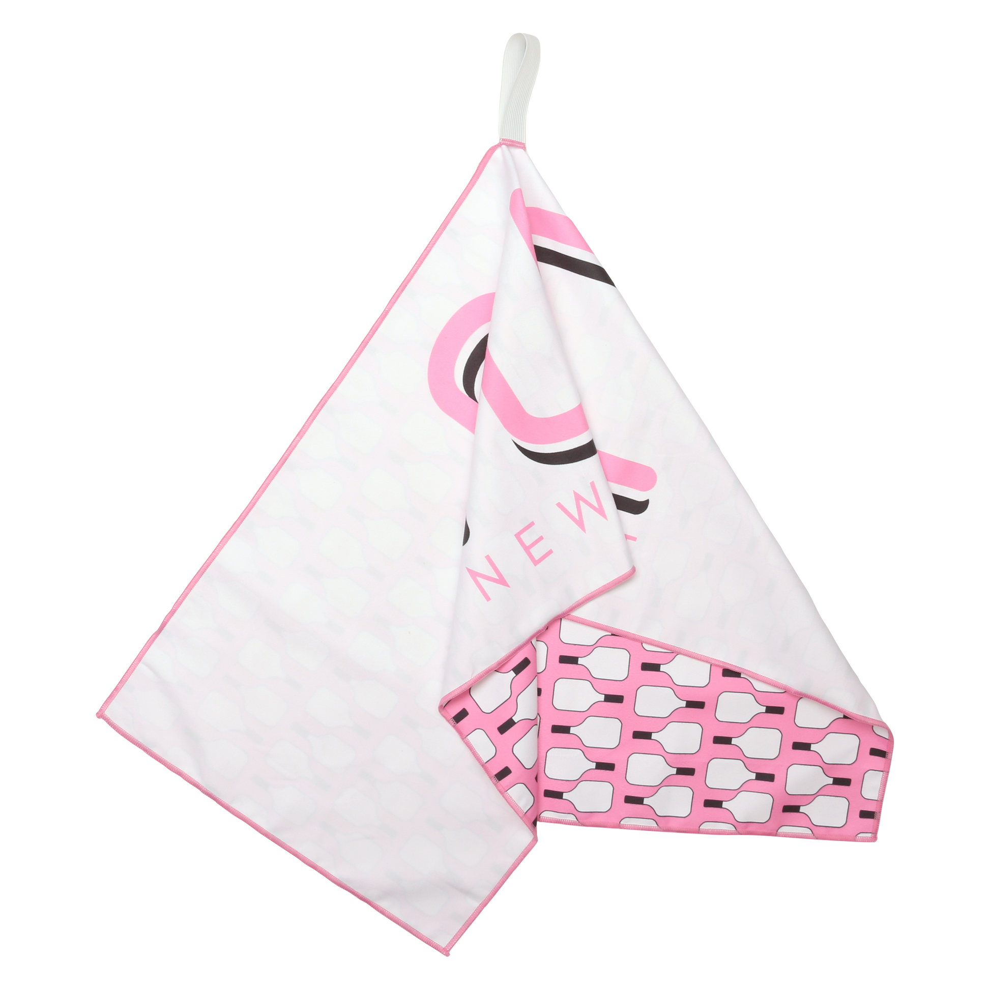 Signature Pickleball Paddle Pattern Towel in Pink hanging